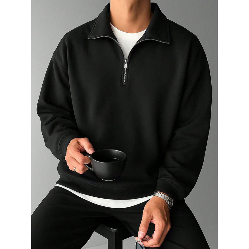 American Retro Solid Color Lapel Sweatshirt for Men, 2025 Spring and Autumn New Cross-Border Foreign Trade Loose Trendy Top