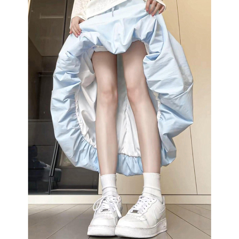 Blue Flower Bud Skirt for Women 2026 Spring New Fairy Style Mid-Length Umbrella Skirt Elastic Waist Casual Puffy Skirt Blue Flower Bud Skirt for Women 2026 Spring New Fairy Style Mid-Length Umbrella Skirt Elastic Waist Casual Puffy Skirt