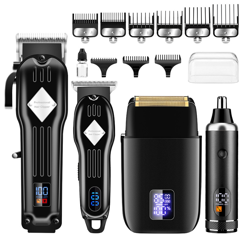 Cuatro piezas de corte de pelo eléctrico conjunto de tijeras eléctricas profesionales de metal para hombres afeitar eléctrico aparato de pelo nasal doméstico