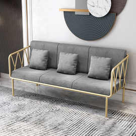 现代简约轻奢金色铁艺沙发服装店网红单人沙发椅客厅沙发茶几组合