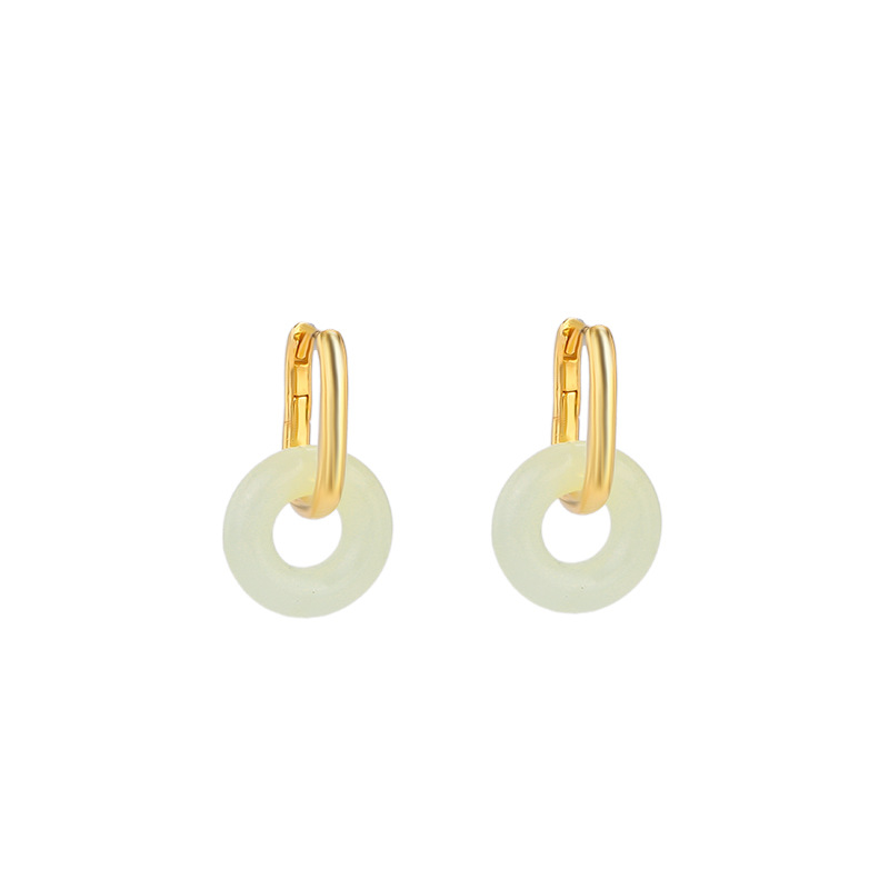Bông tai kẹp tai bạc S925 mạ vàng đính ngọc bích phong cách cổ điển — Một cặp