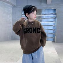 男童秋冬装红色圆领加厚毛衣2023新款中大儿童男孩冬季针织衫线衣