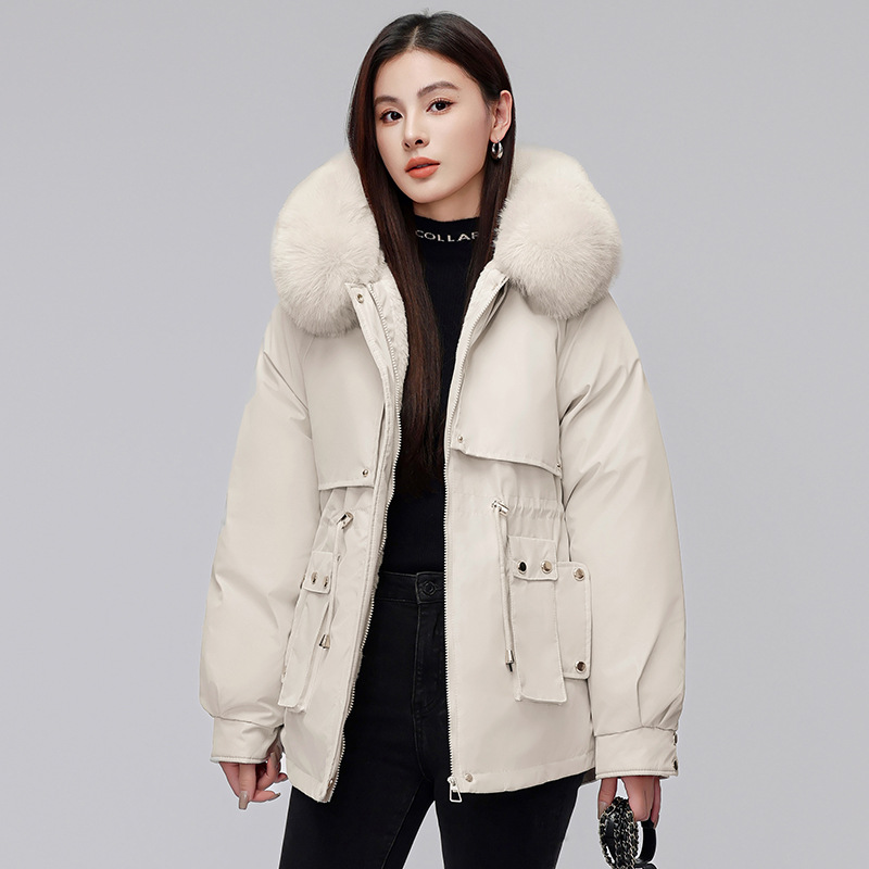 Comercio exterior corto para mujeres 2024 invierno nuevo estilo coreano plumón chaqueta de algodón gruesa y chaqueta caliente de lana grande