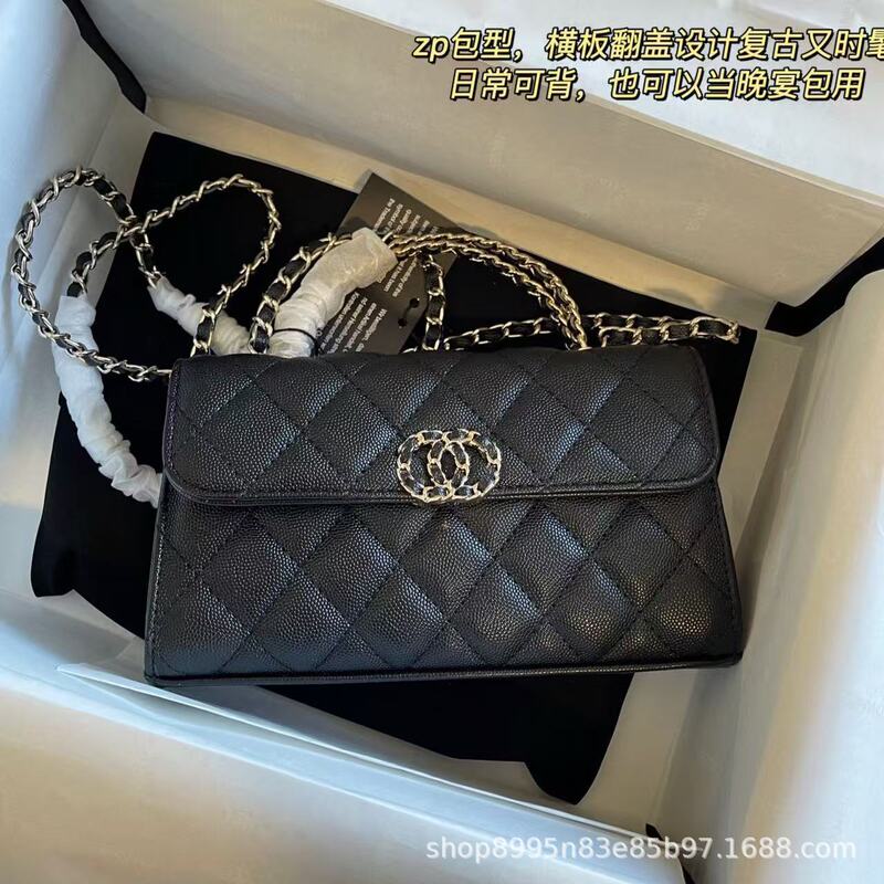 25 New Cross Handle Cowhide Caviar Lipstick Bag Enamel Satchel Cf23Kelly Single Shoulder Crossbody Women's Bag