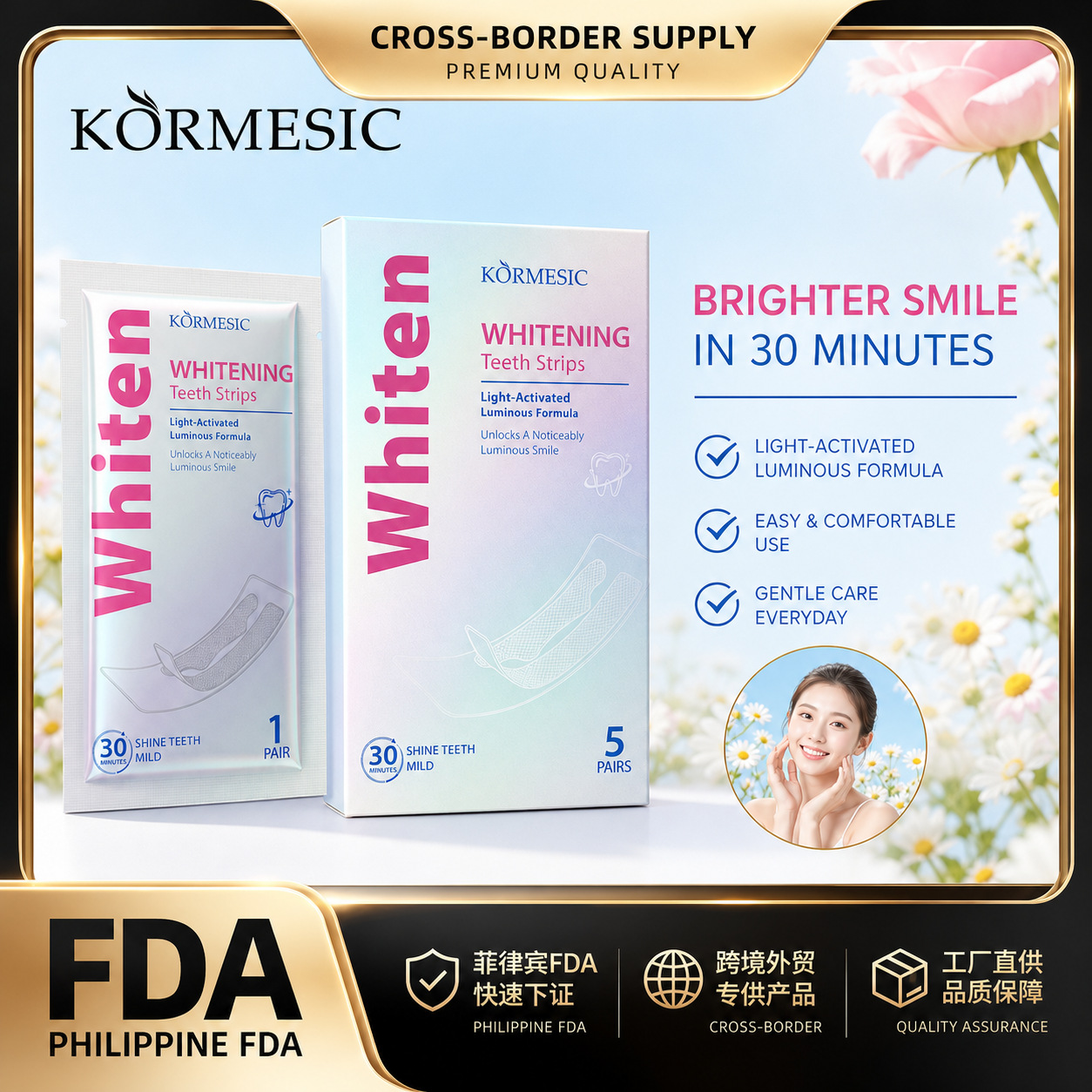 KORMESIC Southeast Asia Tooth Whitening Strips for Dental Cleaning and Care FDA Certified