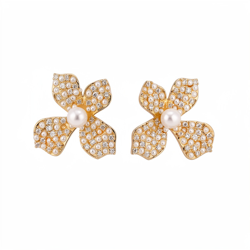 Agujas de plata flores de perlas redondas perlas temperamento delicado pendientes de moda ligero lujo alta sensación auriculares al por mayor image 6