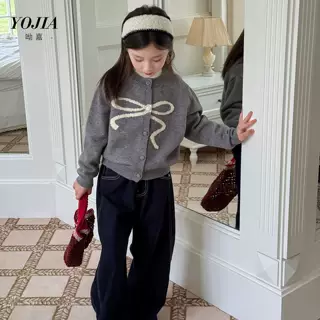YOJIA女童毛衣冬季2025新款洋气甜美小女孩开衫儿童针织外套冬装