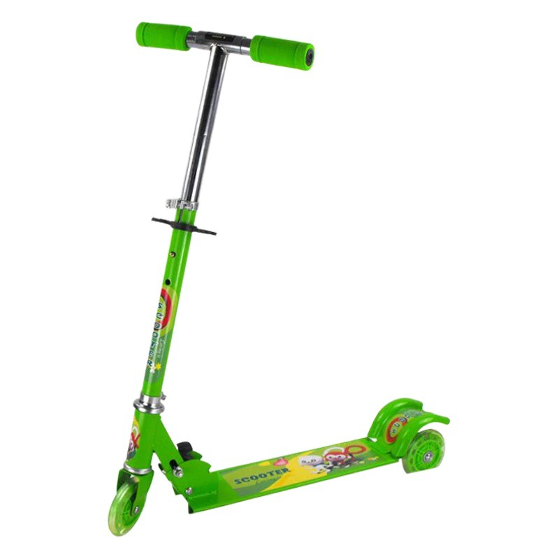 Детский трехколесный складной самокат с амортизирующим тормозом, колесо-вспышка, внешняя торговля, трансграничная Продажа с завода Zhe Jia