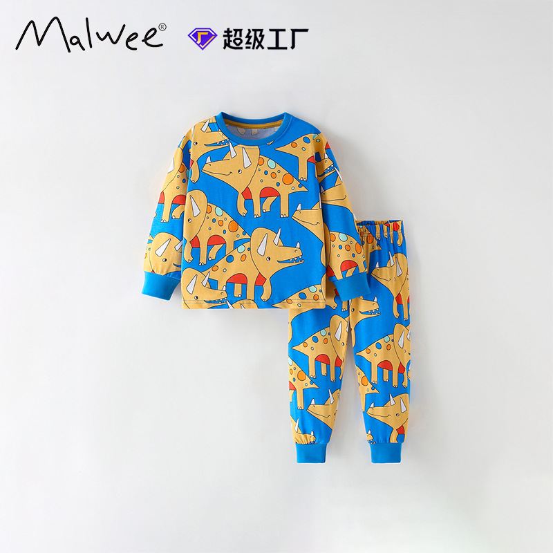 Cross-border malwee niños servicio a domicilio otoño e invierno nuevo estilo europeo y americano niños pequeños y medianos cuello redondo camiseta traje de pantalón de cintura elástica