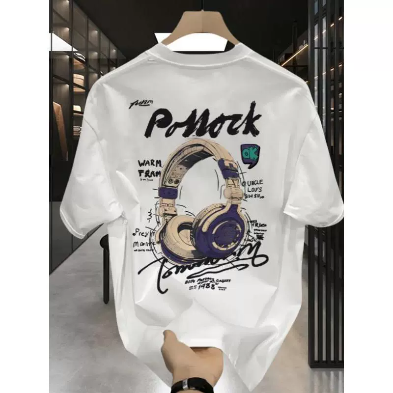 Модная стильная мужская футболка из чистого хлопка с коротким рукавом, летняя новинка 2025 года, свободный крой, брендовый трендовый топ с половиной рукава.