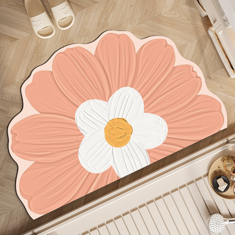 Flower Floor Mat Bathroom Door Absorbent Quick-Drying Foot Mat Diatom Mud Soft Mat Bathroom Carpet Toilet Non-Slip Door Mat