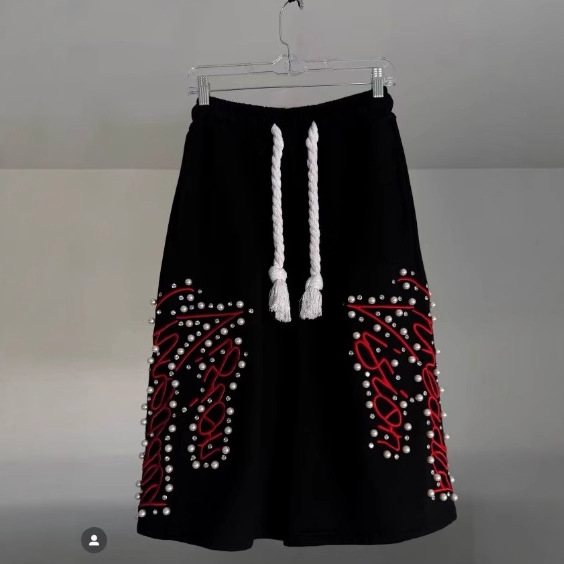 Pantalones sueltos bordados con cuentas bordados de la industria pesada retro de la calle alta europea y americana transfronteriza para hombres y mujeres pantalones casuales de pierna ancha hiphop