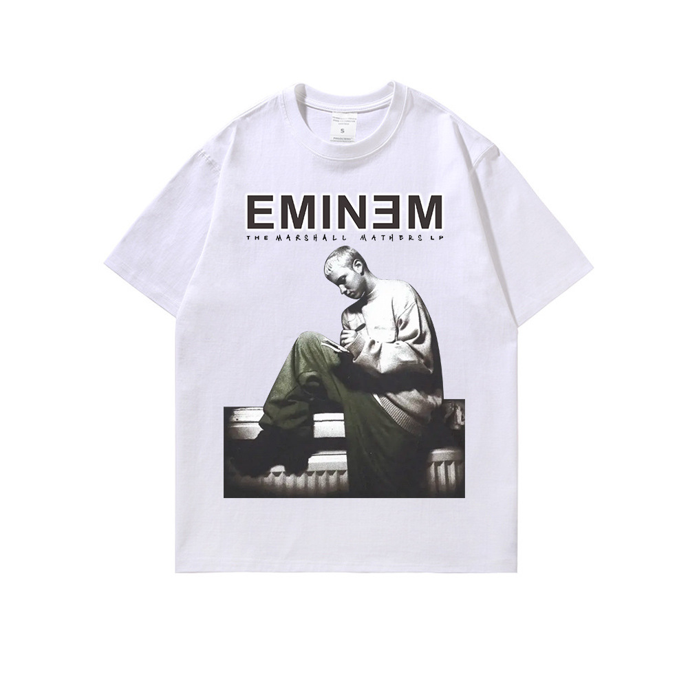 Hip hop rap lavado pesado camiseta Eminem impreso americano retro marca de moda suelta cuello redondo media manga camiseta de los hombres Nuevo