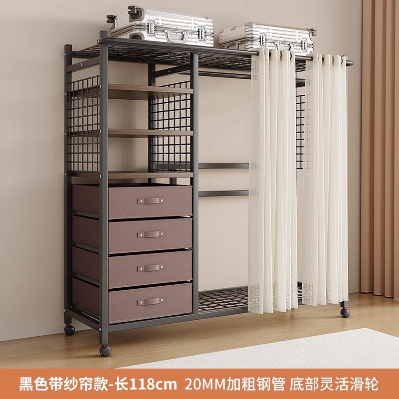 简易衣柜钢制布衣柜卧室分层收纳家具防尘衣橱出租房开放式衣帽架|undefined