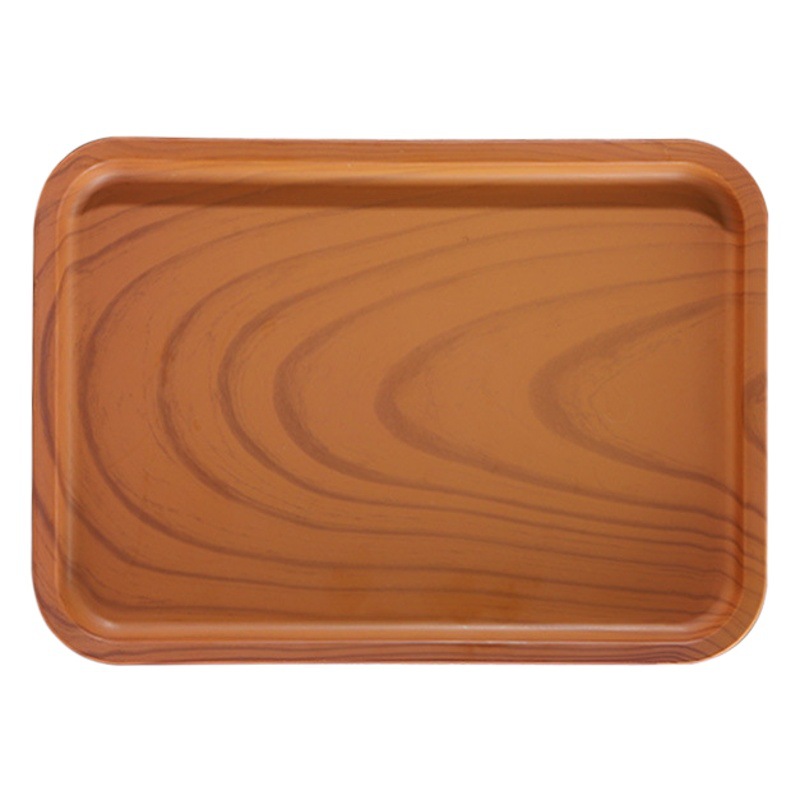 Bandeja de plástico, bandeja de té, rectangular, hogar, sala de estar, plato de almacenamiento de bocadillos de frutas, plato de comedor de grano de madera de imitación al por mayor