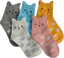 Q 83268 Cat Ears Paw Print Striped Socks è���ӡ������