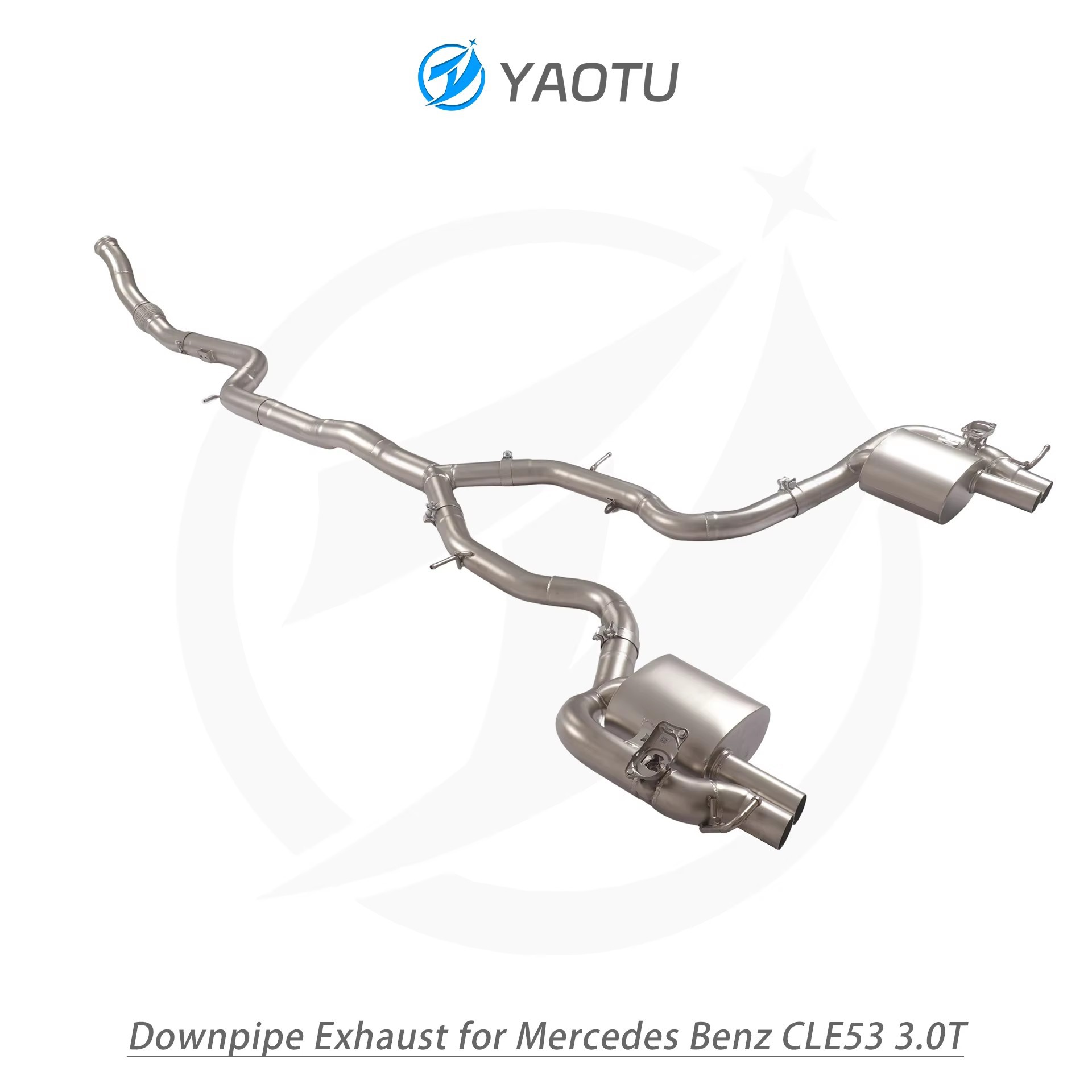 Suitable for Mercedes-Benz CLE53 3.0T, double-sided four-outlet (no tips) and dual-valve mid-tail section exhaust pipe