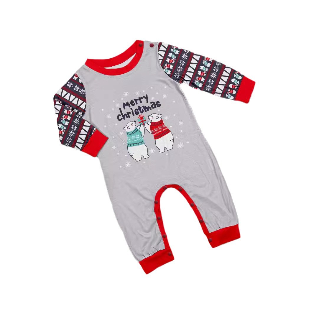 Letras de floco de neve de urso de natal terno de família de natal impresso vestido de casa pijama_voghion.com