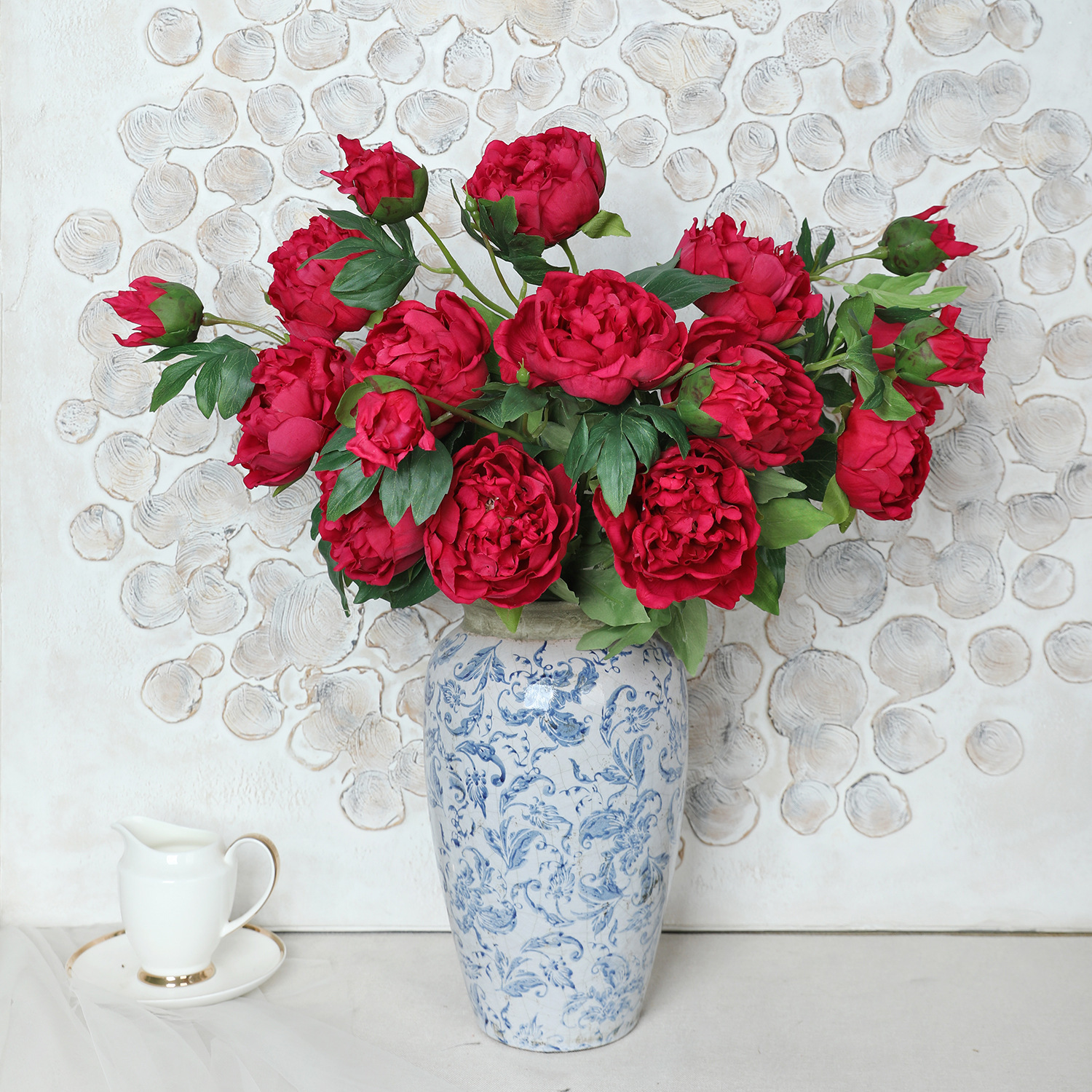 아모크 촉감 보습 81CM 인조 3송이 모란 가정 장식 웨딩 소품 촬영용 모란 화훼