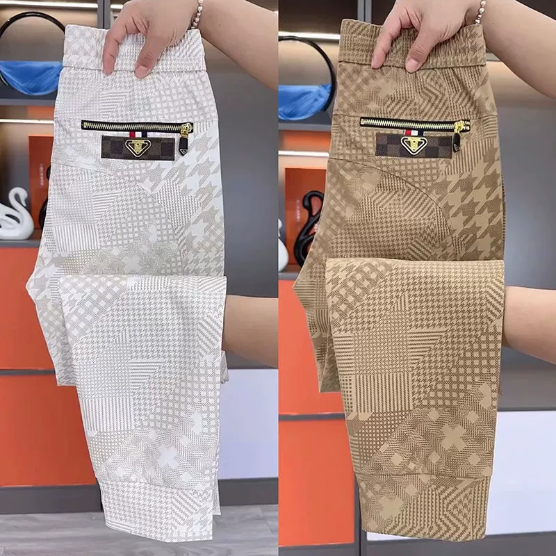 Европейские повседневные брюки с узором «гусиные лапки», мужские летние универсальные облегающие спортивные штаны, модные спортивные прямые брюки