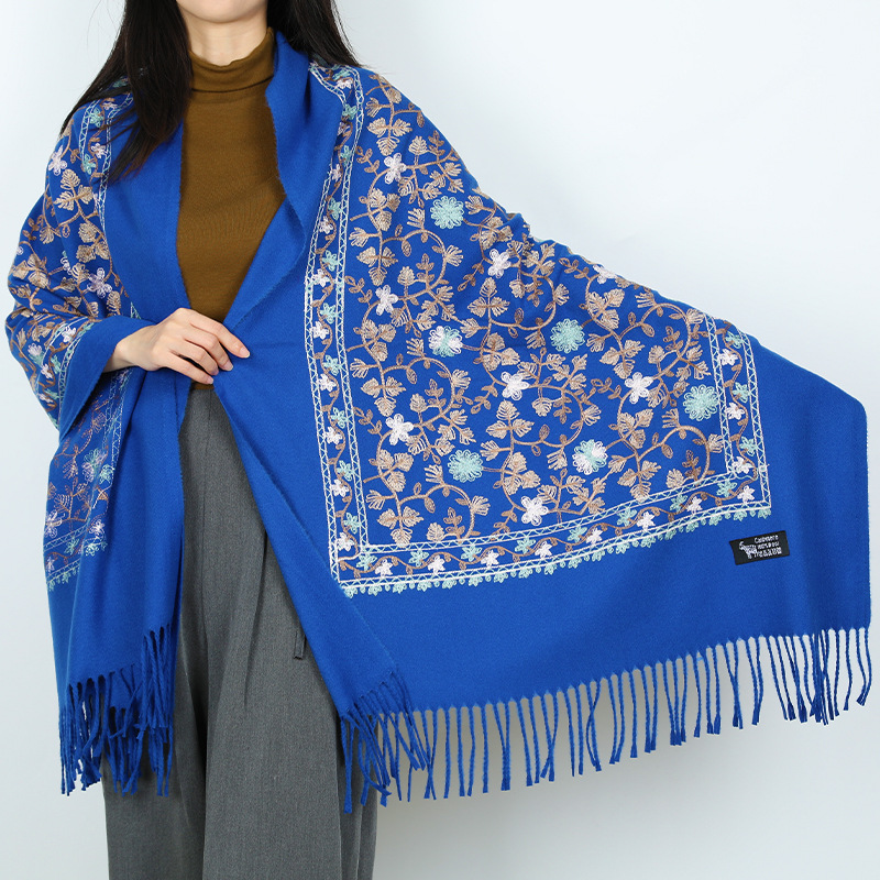 2024 nuevo bufandas de damas de estilo nacional flor flor flor floral gran chal turismo vestir con bordas con aire caliente