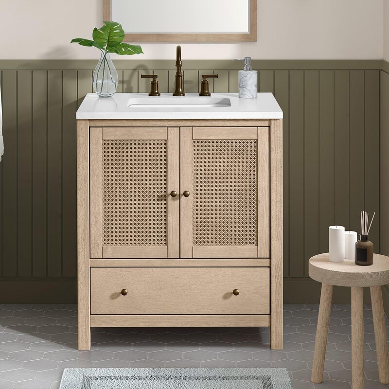 30inch Bohemian Style Bathroom Sink Cabinet, Two-Door One-Drawer Floor-Standing Sink Cabinet