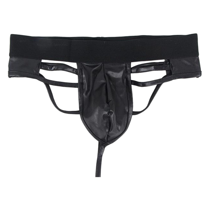 Ropa interior sexy de gran tamaño europea y americana, venta al por mayor, ropa interior sexy de charol para hombres, pantalones en T recortados de cintura baja de imitación de cuero MP062