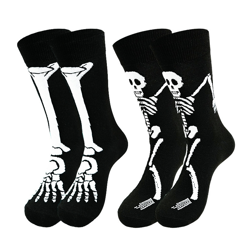 Cross-Border Export Halloween Skull Ghost Claw Cartoon Print Casual Socks for Men and Women Sweat-Absorbent Autumn and Winter Mid-Calf Socks Fun Socks