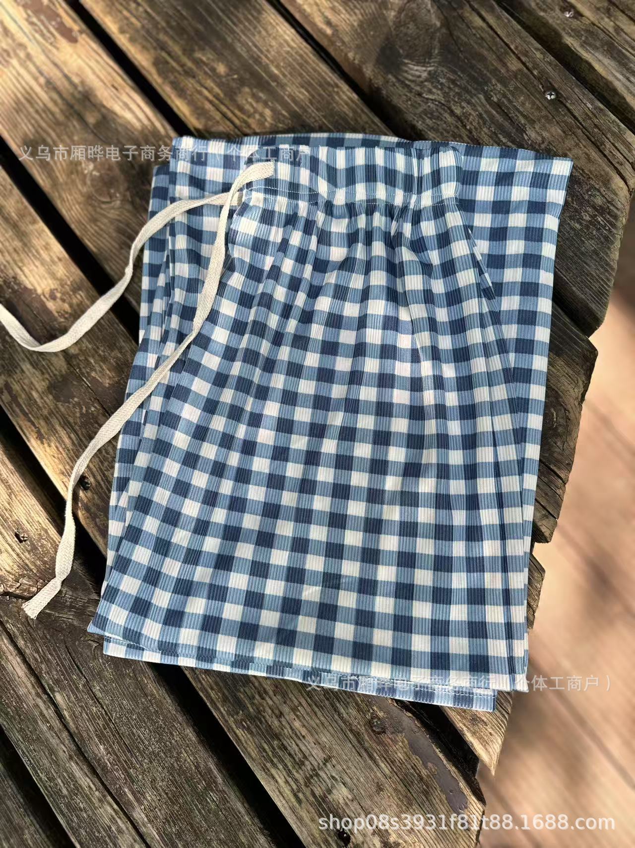 Pantalones Anchos Rectos a Cuadros de Seda de Hielo Poliéster para Verano image 2