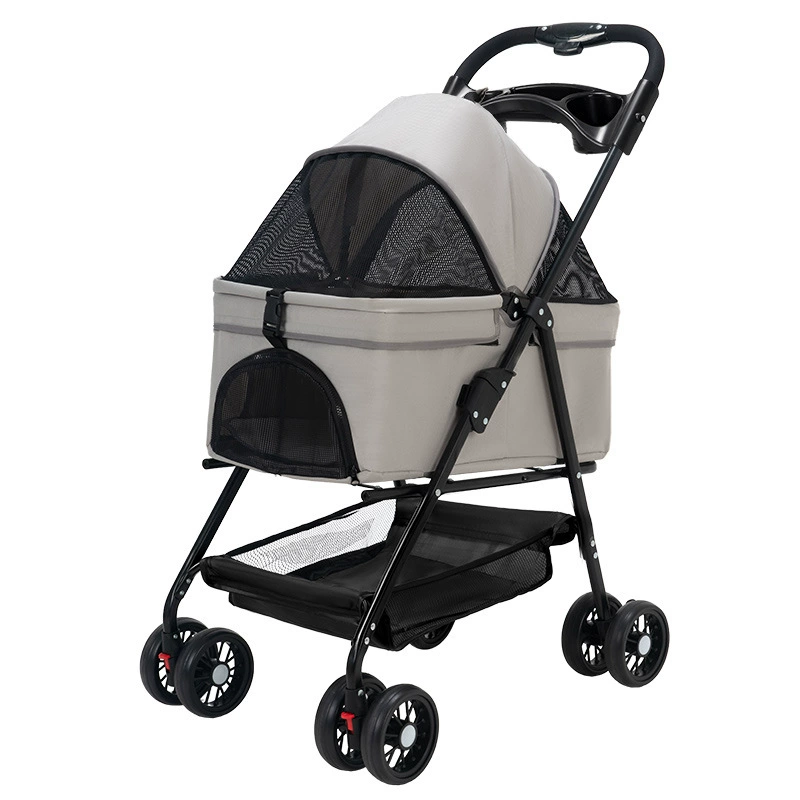 Foldable Pet Stroller, Detachable Carry-Basket, One- or Two-Hand Folding, Multi-Color