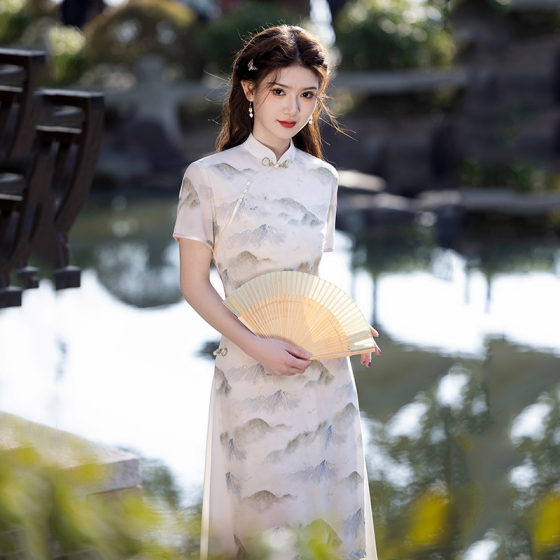 Young Style Send Kao Aodai Cheongsam 2025 New Elegant Short Sleeve New Chinese Style Girl Summer Chinese Style