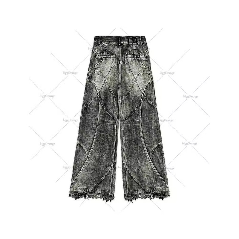 Cross-Border Amazon American Y2K Retro Washed Distressed Jeans Gothic Street Trendy Straight Jeans for Men