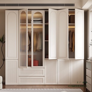 2025 Model Wardrobe for Home Bedroom American-Style Master Bedroom Small Apartment Durable Four or Five-Door Light Luxury Large Wardrobe with Silk Flowers