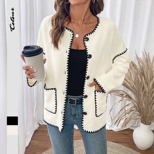 Amazon's Hot-Selling European and American Autumn and Winter Hot-Selling Cross-Border Commuting Casual Loose White Trim Polar Fleece Jacket for Women