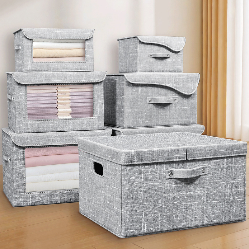 Curved Cover Cross-Border Cotton and Linen Storage Box with Lid Foldable Desktop Organizer Toy Clothes Storage Box Storage Box