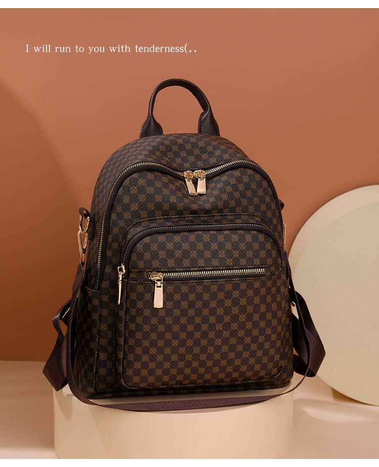 Casual, Travel Occasion Pu Leather Material Waterproof 16 Inch Argyle Casual Travel Women's Backpack