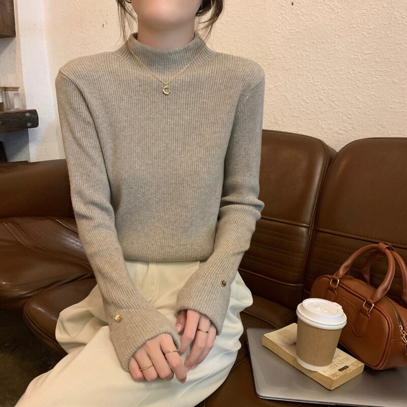 French-Style High-End Knitted Sweater for Women, Half-Turtleneck Base Layer, 2026 Spring Collection, Unique Cuff Design, Inner Wear Top French-Style High-End Knitted Sweater for Women, Half-Turtleneck Base Layer, 2026 Spring Collection, Unique Cuff Design, Inner Wear Top