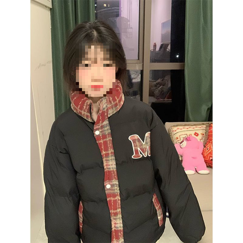 미국 스타일의 빈티지 격자 무늬 바느질 면화 패딩 코트 겨울 루즈 올 매치 게으른 스타일 커플의 칼라 코튼 패딩 코트