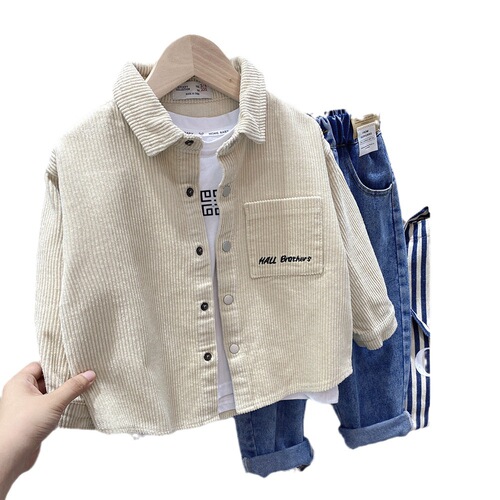 Boys corduroy shirt jacket spring and autumn  autumn new style children's long-sleeved shirt baby cardigan top