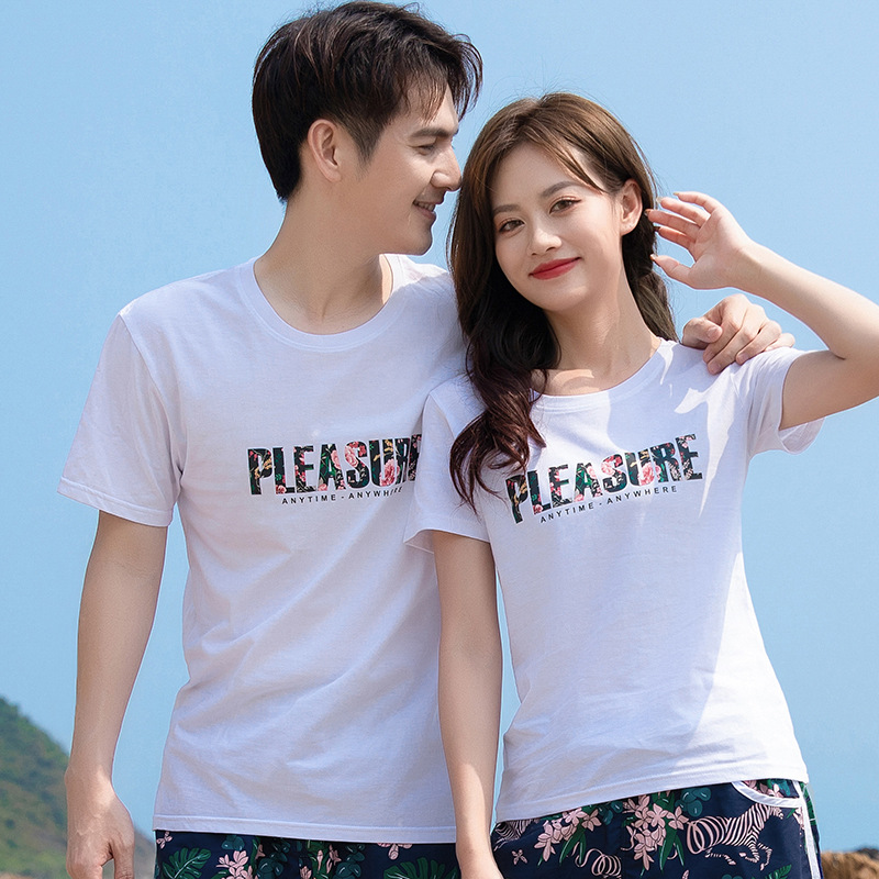 Suministro directo de fábrica pareja Camiseta de manga corta marca de moda masculina camisa de fondo camiseta ropa pareja desgaste verano personalizable LOGO