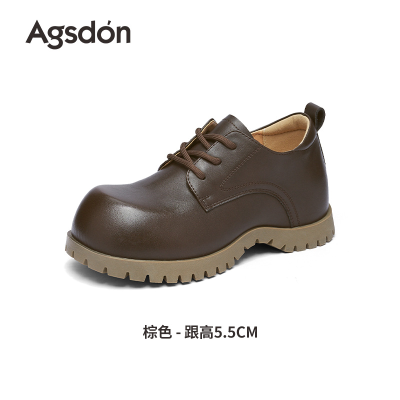 Augu Shi Deng zapatos de cuero negro para mujeres 2025 nuevo otoño británico lazos Lefour zapatos de sola gruesa zapatos de viaje único