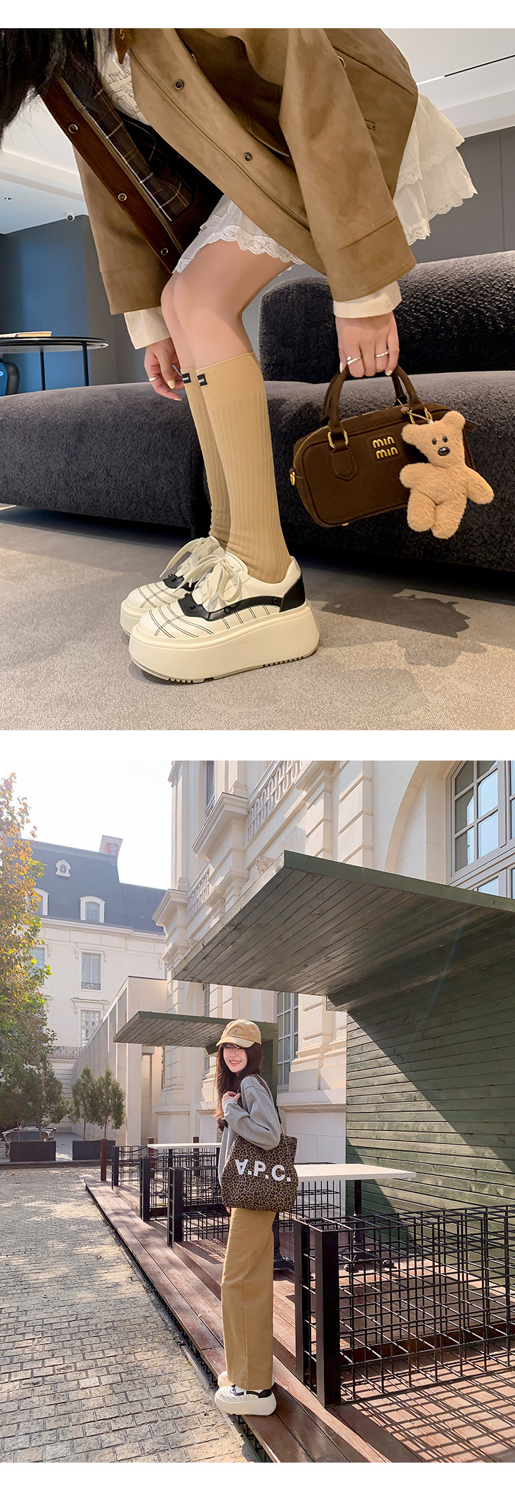 Giày sneaker nữ đế dày da bò phối màu dây buộc phong cách thể thao — màu đen chi tiết 14