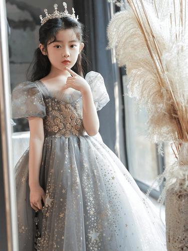 Children's formal wear 2024 spring new style fairy girl piano show puffy skirt host evening dress 