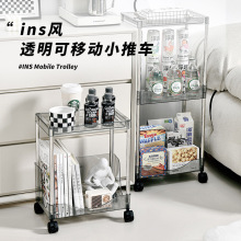 日式ins风小清新置物架大容量多层收纳架便捷携带移动小推车书架