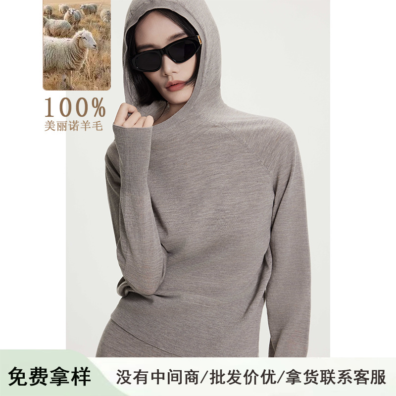 Cos Style Yangtze Yarn Pure Wool Hoodie Versatile Long-Sleeve Top Loose Slimming Sweatshirt Casual Pants Set Autumn