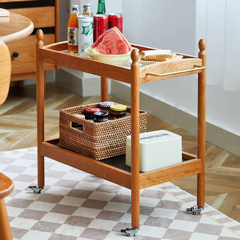 Съемная деревянная сторона вишневого дерева маленькая тележка скандинавский крем ветер гостиная столовая балкон угол