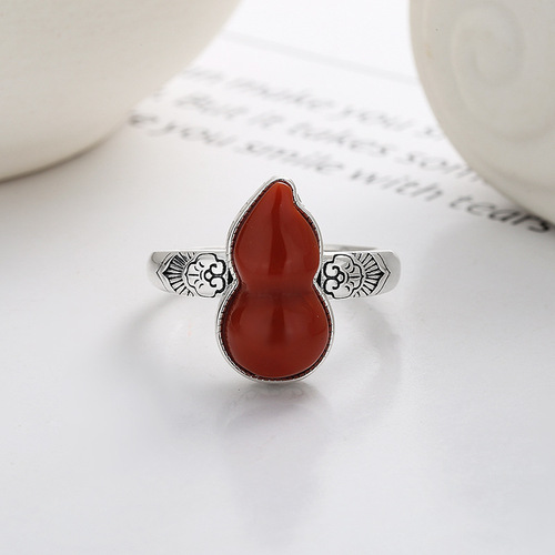 Yunchaoxuan s925 sterling silver southern red Fulu safe gourd auspicious clouds Ruyi pattern ring retro old ring