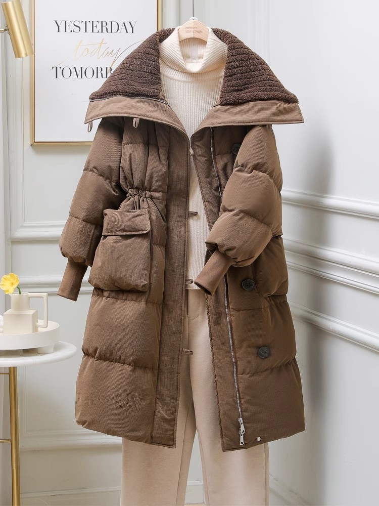 Cappotto lungo donna invernale stile retro imbottito sotto ginocchio_voghion.com