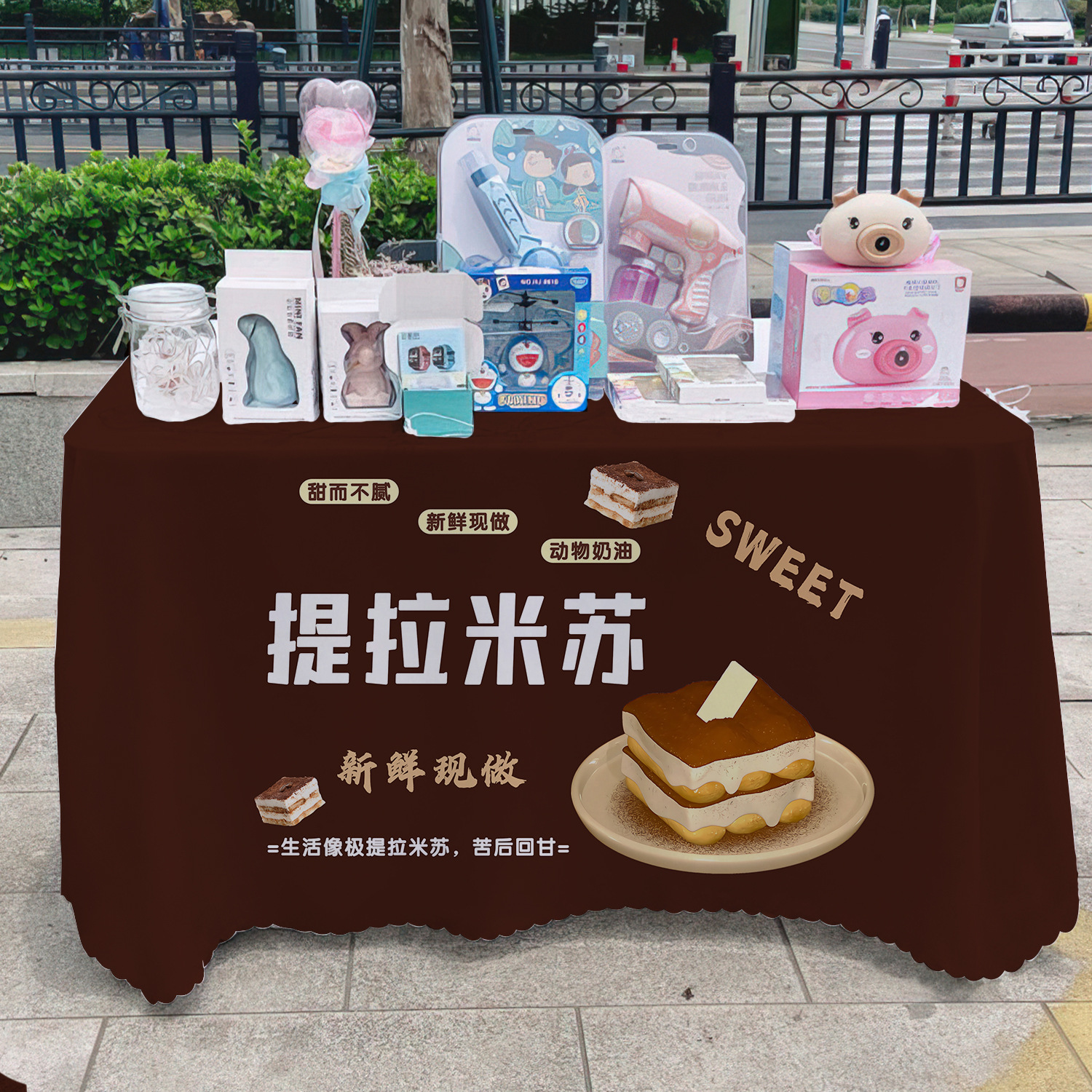 Tiramisu puestos de mercado nocturno puestos de mesa de carteles de decoración de tabla publicitaria tela de publicidad tela colgante