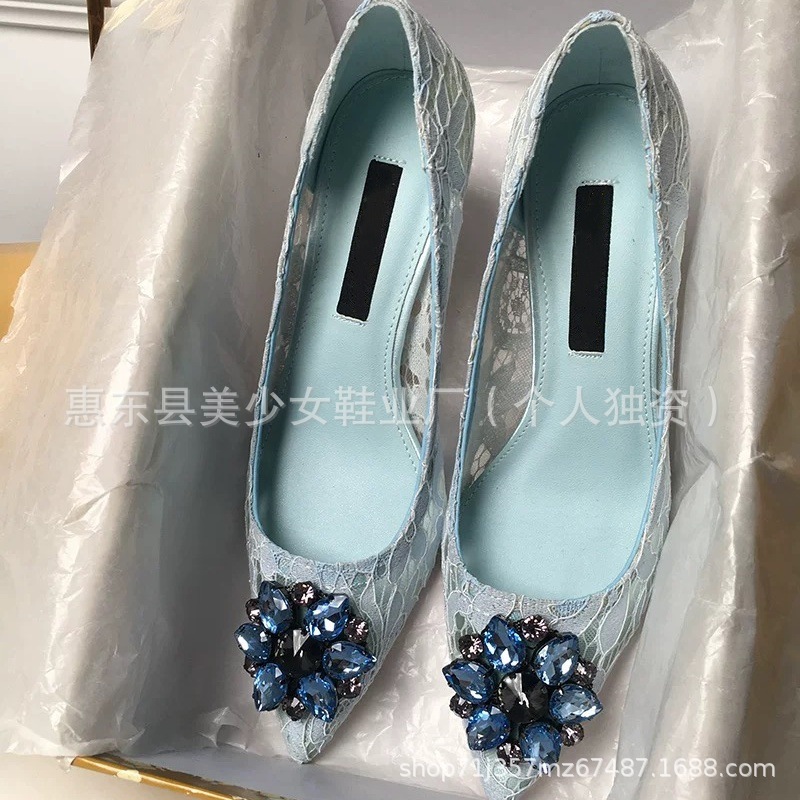 本革アウトソール DG レースポインテッドトゥハイヒールメッシュ通気性ラインストーンフラットヒール黒の結婚式の靴大きいサイズ|undefined